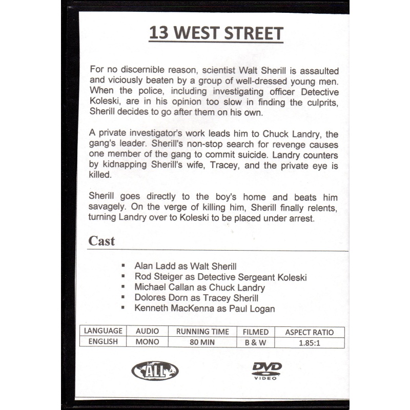 13 WEST STREET - ALAN LADD & ROD STEIGER ALL REGION DVD