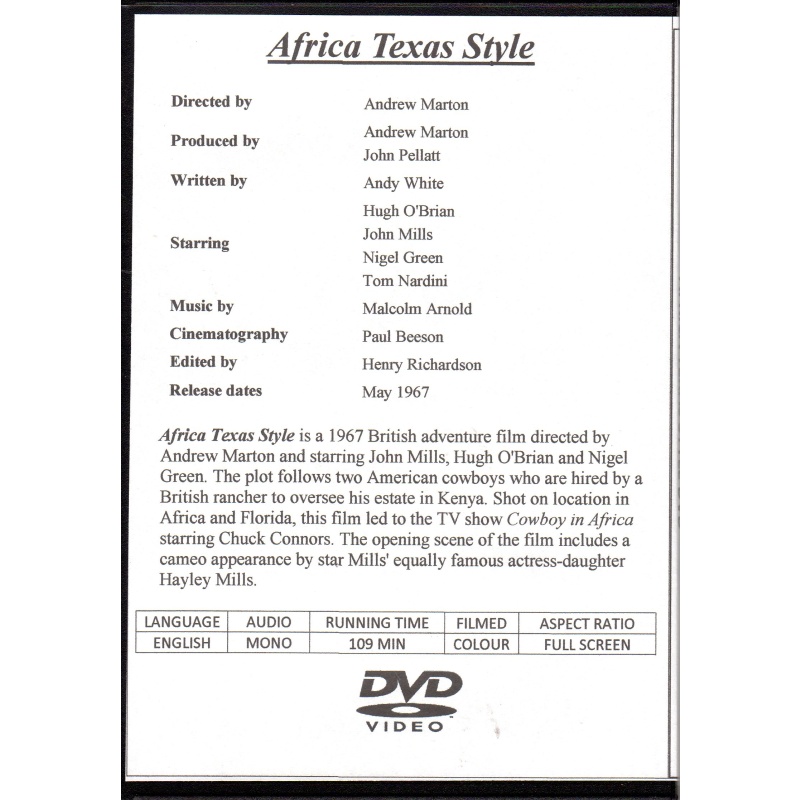 AFRICA TEXAS STYLE - JOHN & HAYLEY MILLS  NEW ALL REGION DVD