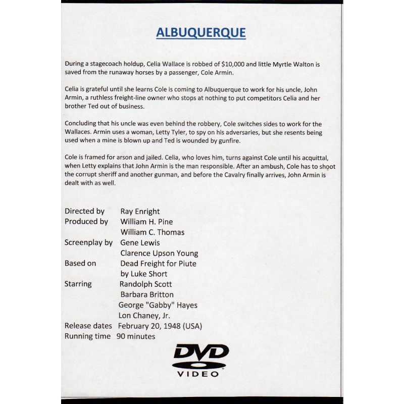ALBUQUERQUE - RANDOLPH SCOTT NEW ALL REGION DVD