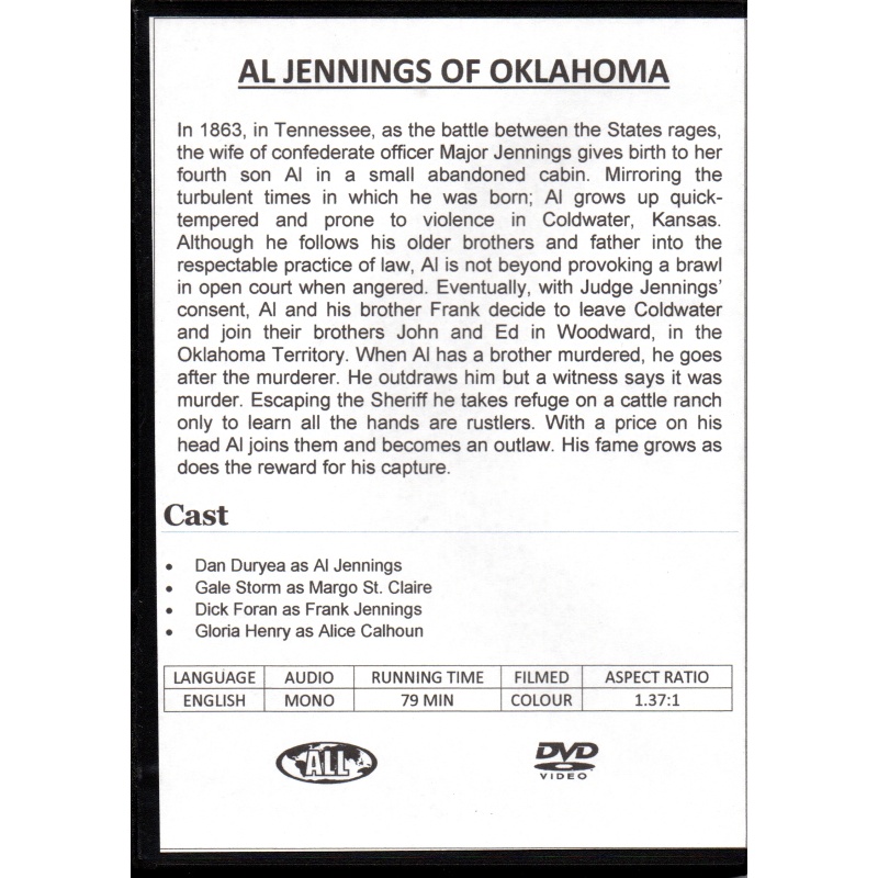 AL JENNINGS OF OKLAHOMA - DAN DURYEA & GALE STORM NEW ALL REGION DVD