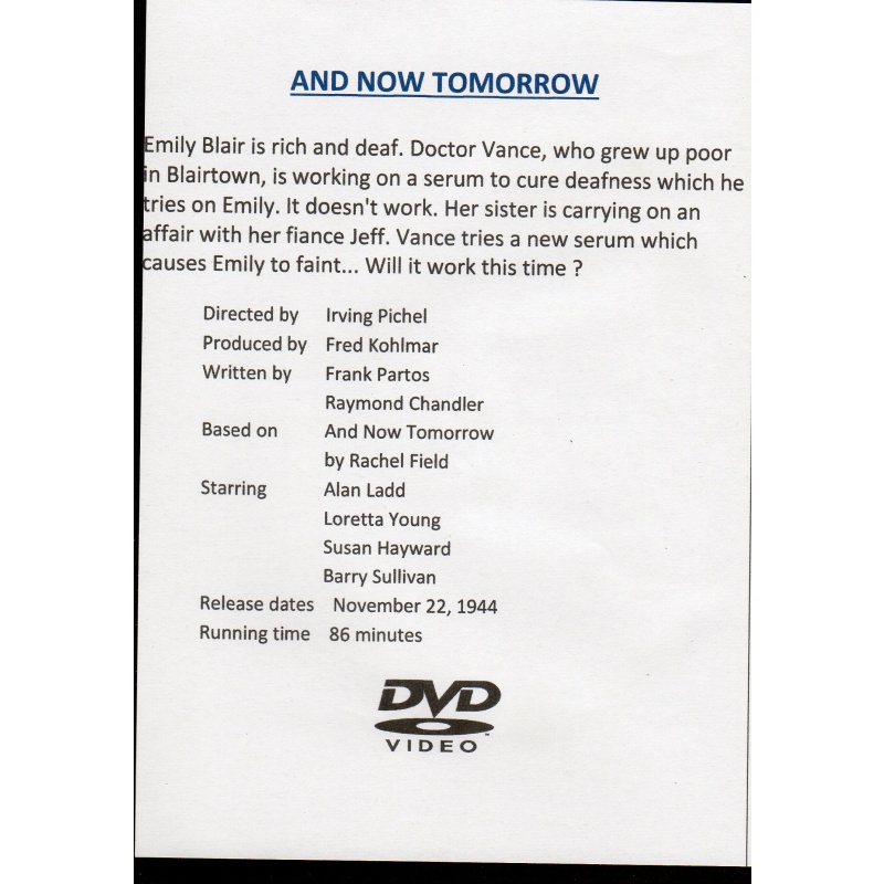 AND NOW TOMORROW - ALAN LADD & SUSAN HAYWARD ALL REGION DVD
