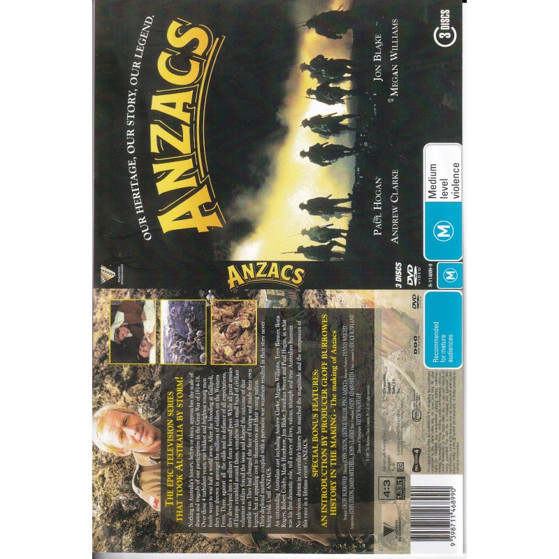 ANZACS MINI SERIES STARS PAUL HOGAN/ANDREW CLARKE/JON BLAKE/MEGAN WILLIAMS  - ALL REGION DVD
