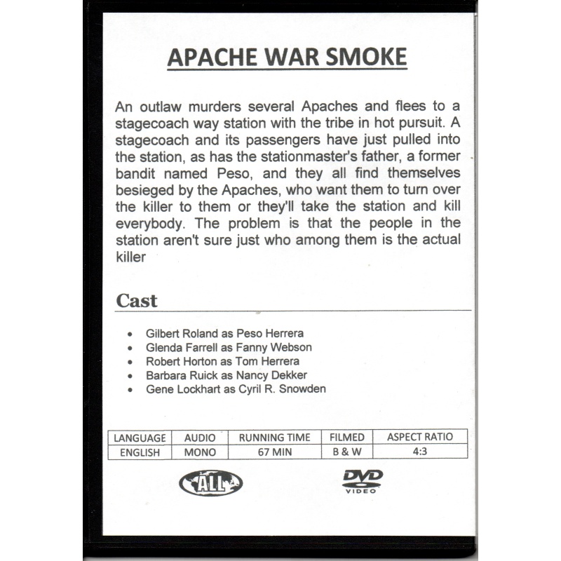 APACHE WAR SMOKE - JIM DAVIS & KEITH LARSEN NEW ALL REGION DVD