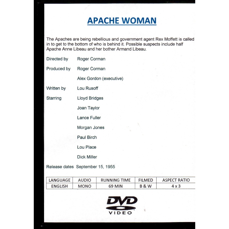APACHE WOMAN - LLOYD BRIDGES & JOAN TAYLOR NEW ALL REGION DVD