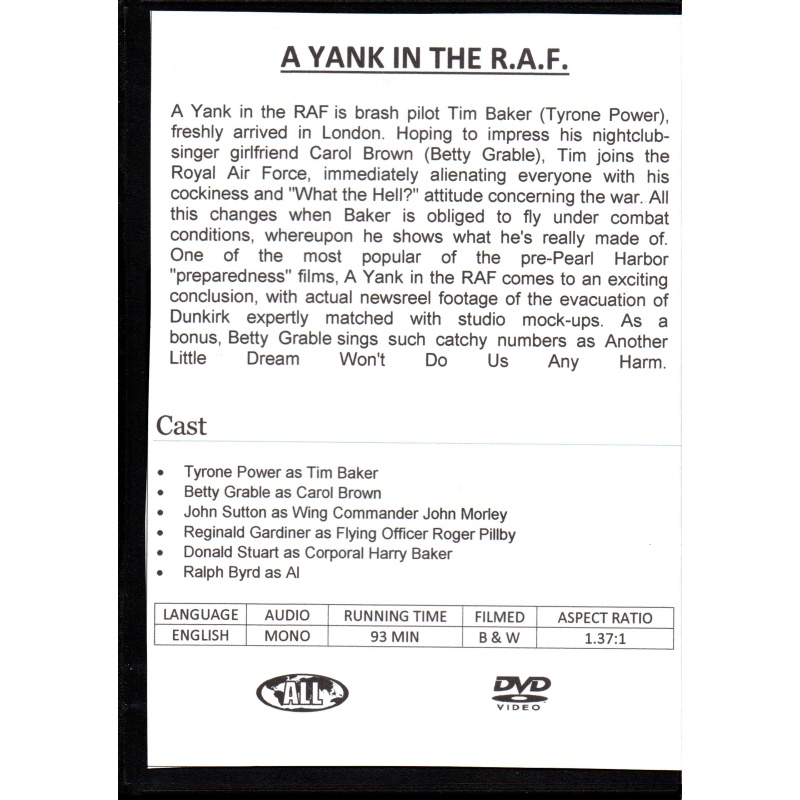 YANK IN THE R.A.F ,A -  STARRING TYRONE POWER ALL REGION DVD