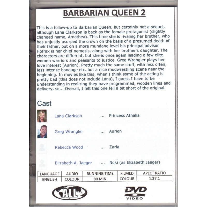 BARBARIAN QUEEN 2 - LANA CLARKSON  ALL REGION DVD