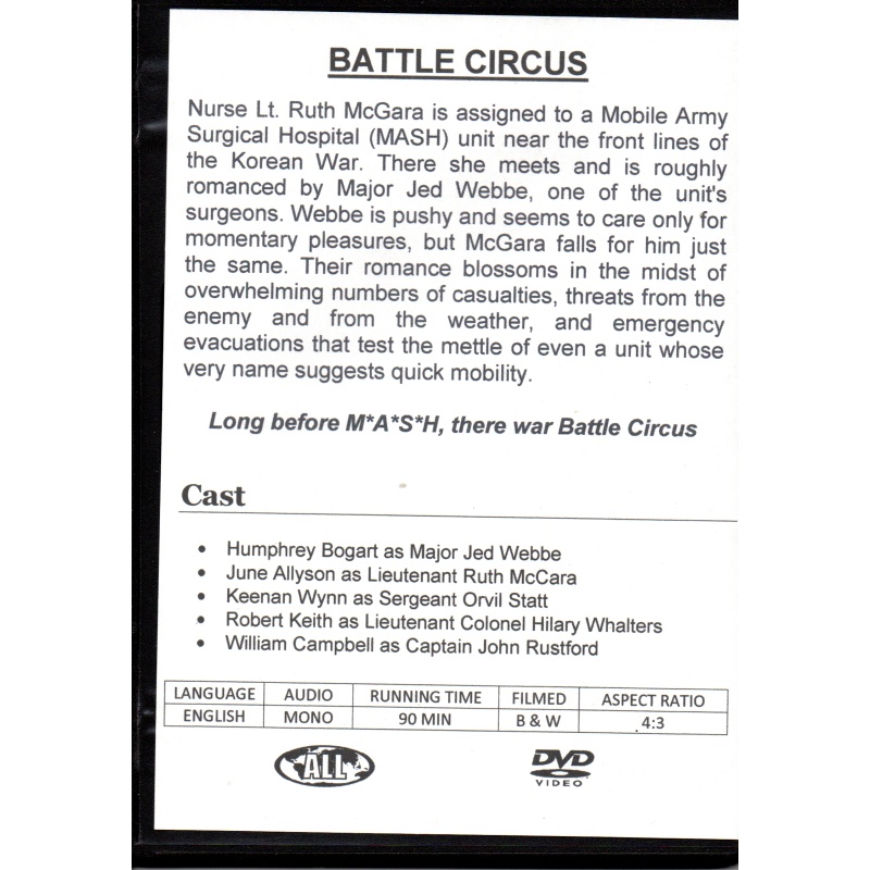 BATTLE CIRCUS - HUMPHREY BOGART & JUNE ALLISON  ALL REGION DVD