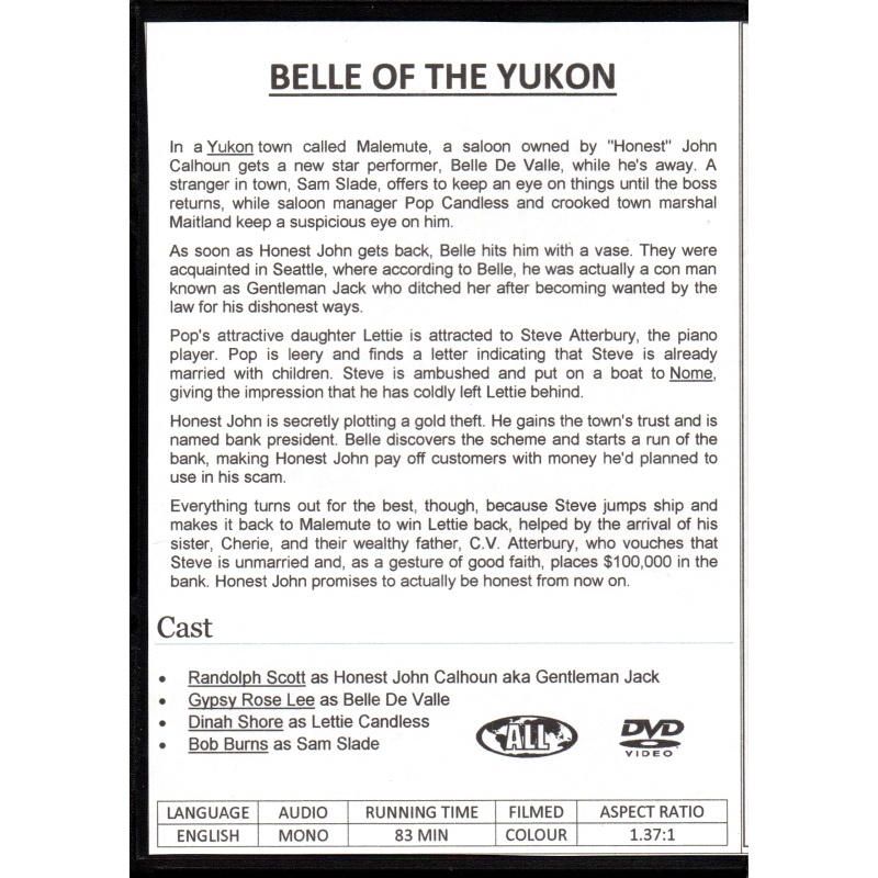 BELLE OF THE YUKON - RANDOLPH SCOTT NEW ALL REGION DVD