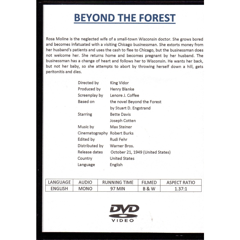 BEYOND THE FOREST - BETTE DAVIS & JOSEPH COTTON ALL REGION DVD