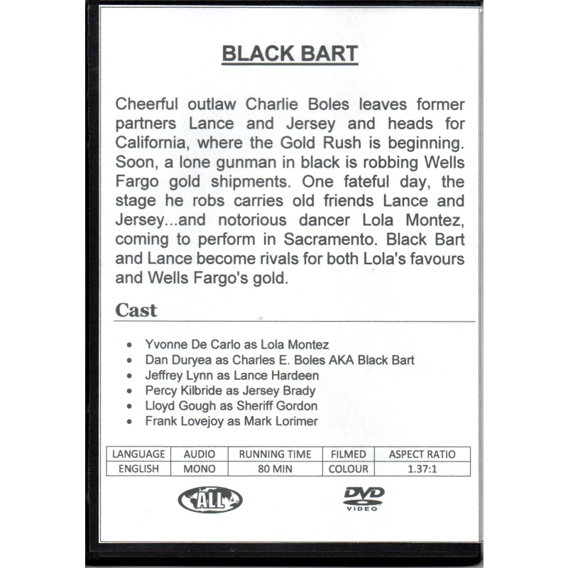 BLACK BART - YVONNE DE CARLO & DAN DURYEA ALL REGION DVD