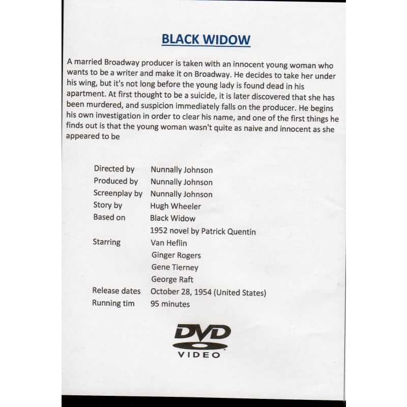 BLACK WIDOW - GINGER ROGERS & VAN HELFIN ALL REGION DVD