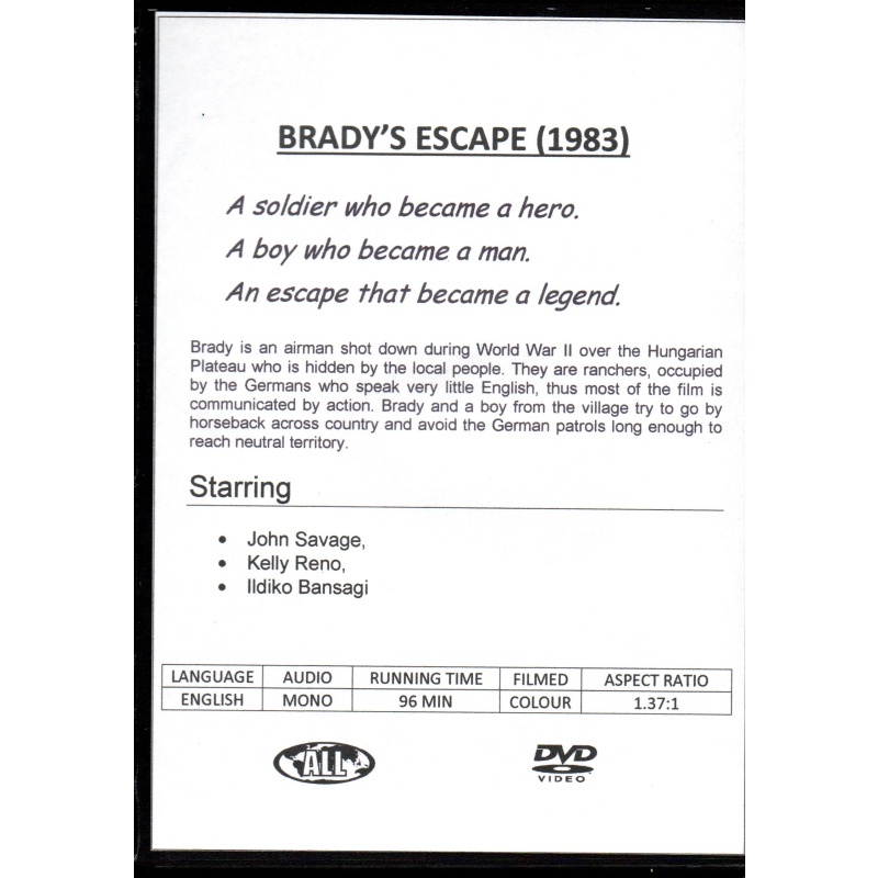 BRADY'S ESCAPE - JOHN SAVAGE & KELLY RENO ALL REGION DVD