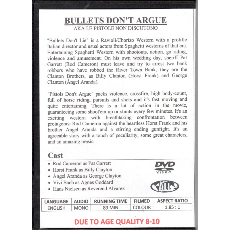 BULLETS DON&#039;T ARGUE - ROD CAMERON ALL REGION DVD
