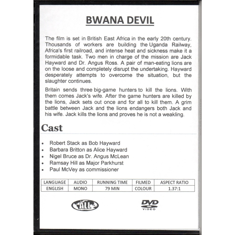 BWANA DEVIL - ROBERT STACK & BARBARA BRITTON ALL REGION DVD