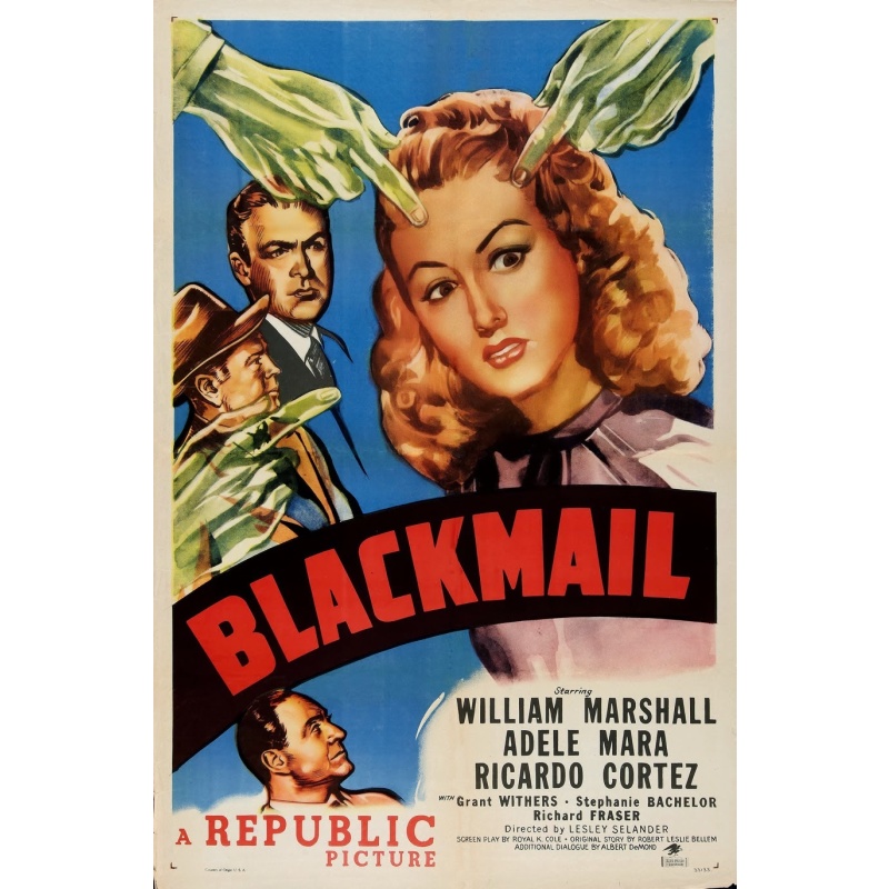 Blackmail 1947, Colorized, Adele Mara, William Marshall, Ricardo Cortez, Film Noir