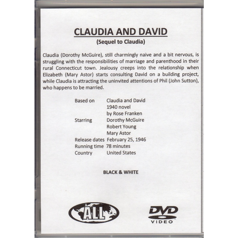 CLAUDIA AND DAVID - ROBERT TAYLOR & DOROTHY MCGUIRE ALL REGION DVD