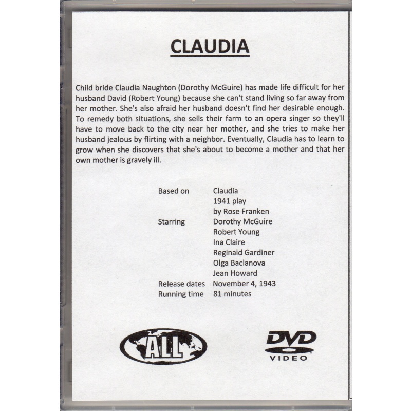CLAUDIA - ROBERT TAYLOR & DOROTHY MCGUIRE ALL REGION DVD