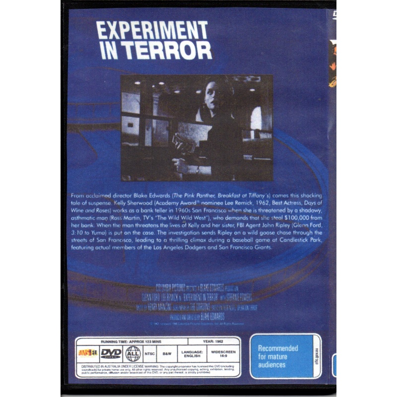 EXPERIMENT WITH TERROR - GLENN FORD & LEE REMICK-  ALL REGION DVD