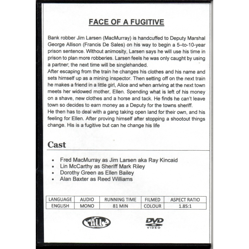 FACE OF A FUGITIVE - FRED MACMURRAY  ALL REGION DVD