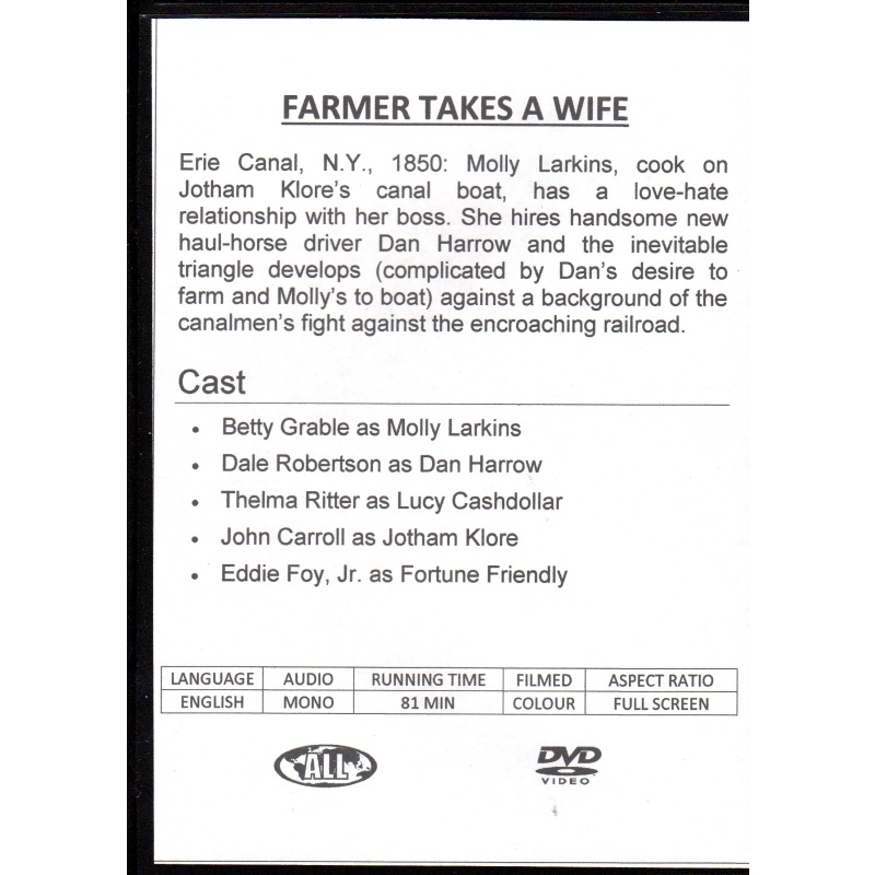 FARMER TAKES A WIFE - BETTY GRABLE & DALE ROBERTSON  ALL REGION DVD