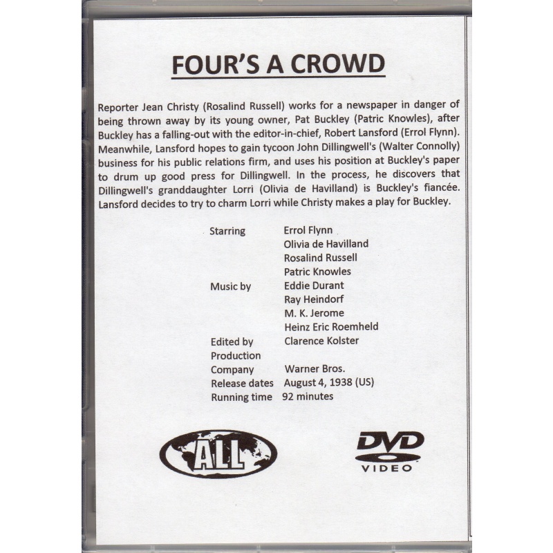 FOUR'S A CROWD - ERROL FLYNN  ALL REGION DVD