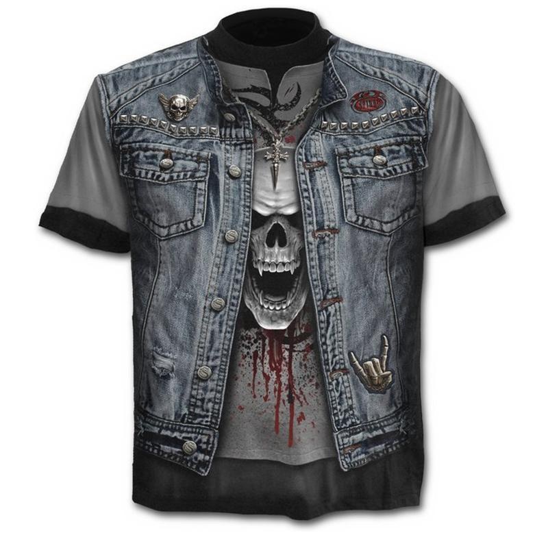 2020 New Fake Jacket Print T-Shirt Skull 3d T-Shirt Summer Trendy Short Sleeve