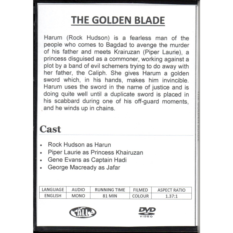 GOLDEN BLADE - ROCK HUDSON & PIPER LAURIE  ALL REGION DVD