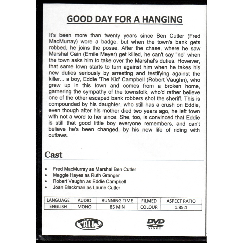 GOOD DAY FOR A HANGING - FRED MACMURRAY ALL REGION DVD