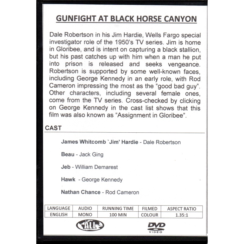 GUNFIGHT AT BLACK HORSES CANYON -  DALE ROBERTSON & ROD CAMERON ALL REGION DVD