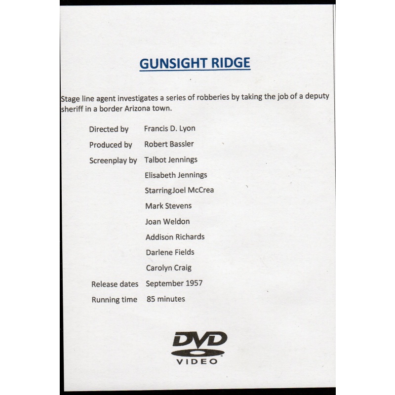 GUNSIGHT RIDGE - JOEL MACRAE ALL REGION DVD