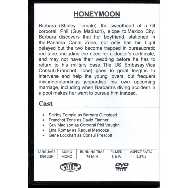 HONEYMOON - SHIRLEY TEMPLE & GUY MADISON ALL REGION DVD