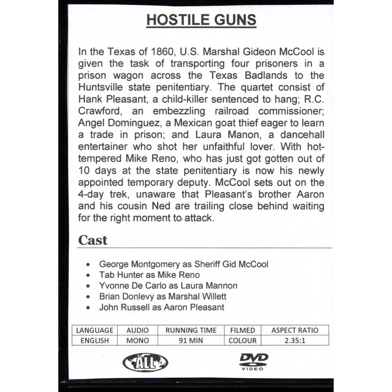 HOSTILE GUNS - GEORGE MOTGOMERY & YVONNE DE CARLO - ALL REGION DVD