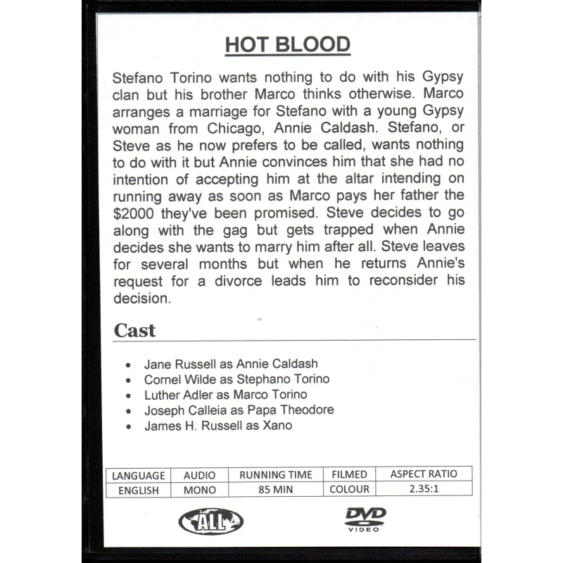HOT BLOOD - JANE RUSSELL & CORNEL WILDE  ALL REGION DVD