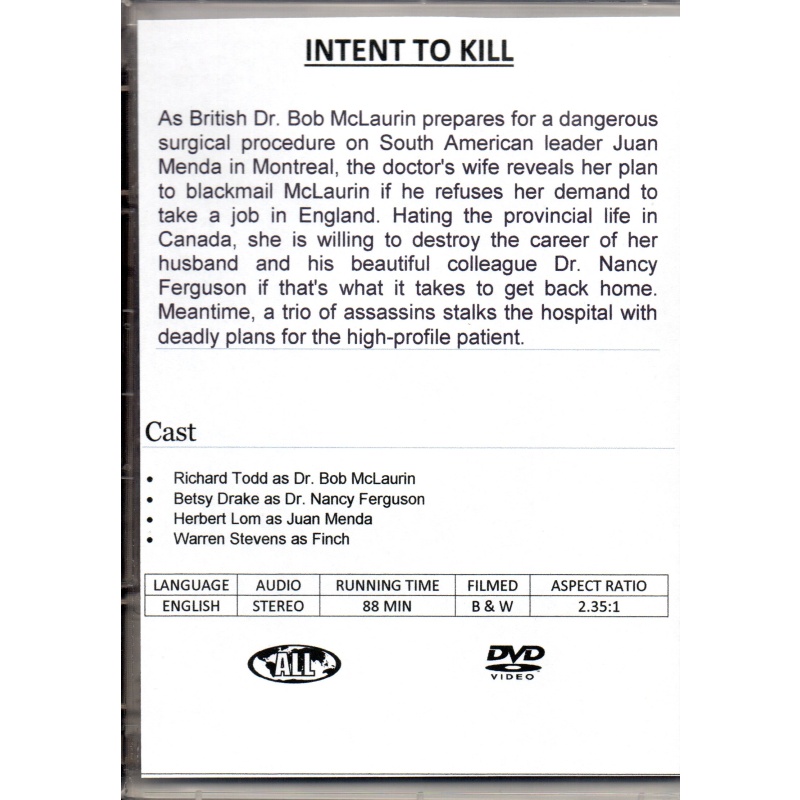 INTENT TO KILL - RICHARD TODD & BETSY DRAKE ALL REGION DVD