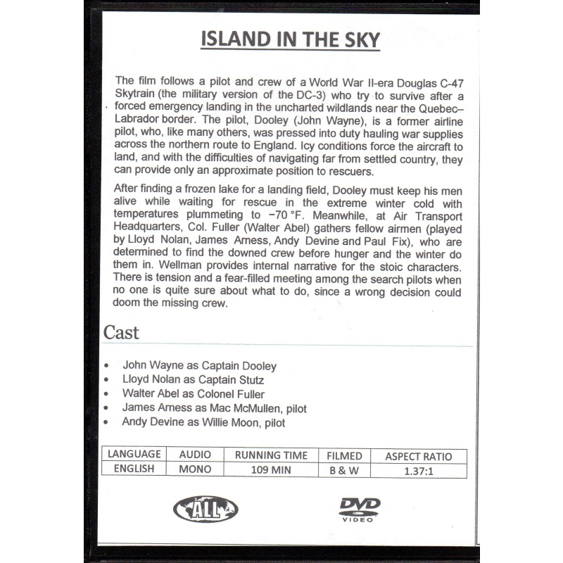 ISLAND IN THE SKY - JOHN WAYNE  - ALL REGION DVD