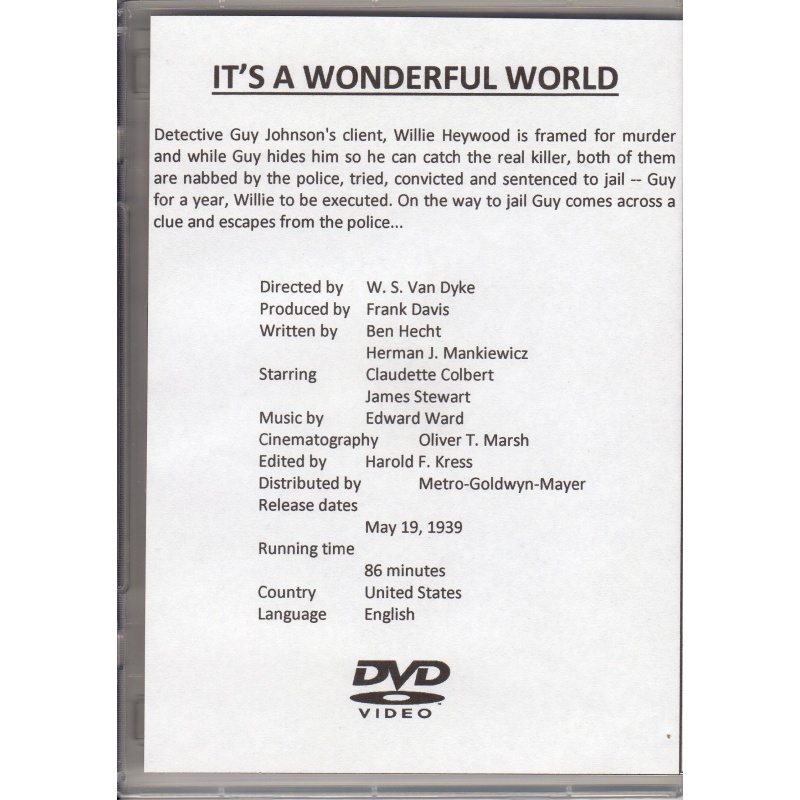 IT'S A WONDERFUL WORLD - JAMES STEWART & CLAUDETTE COLBERT  ALL REGION DVD