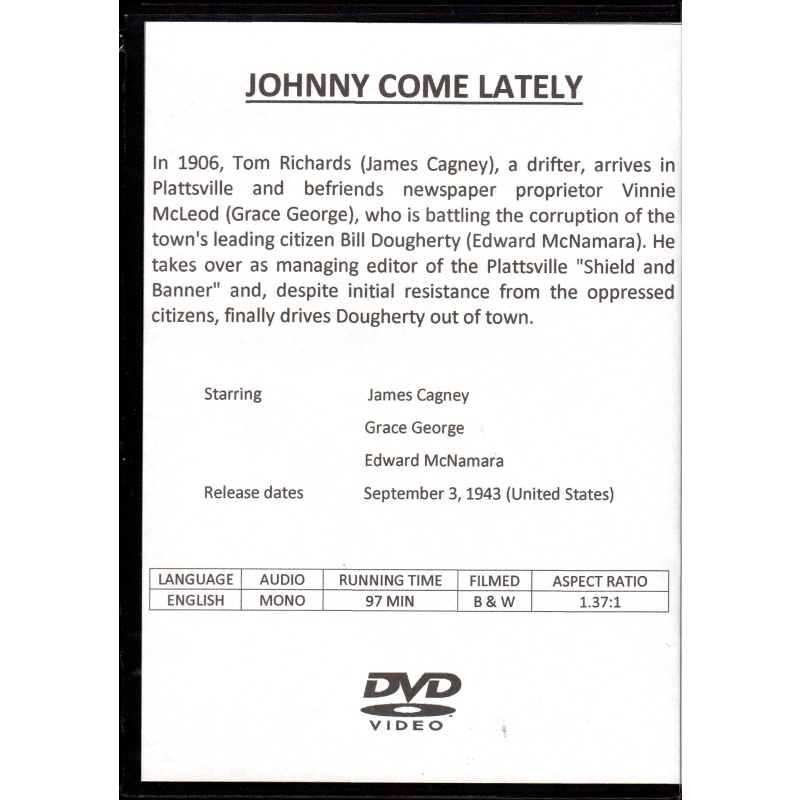 JOHNNY COME LATELY - JAMES CAGNEY ALL REGION DVD