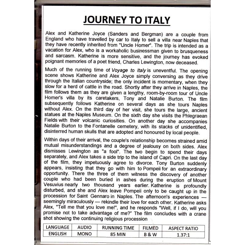 JOURNEY TO ITALY - INGRID BERGMAN & GEORGE SANDERS ALL REGION DVD