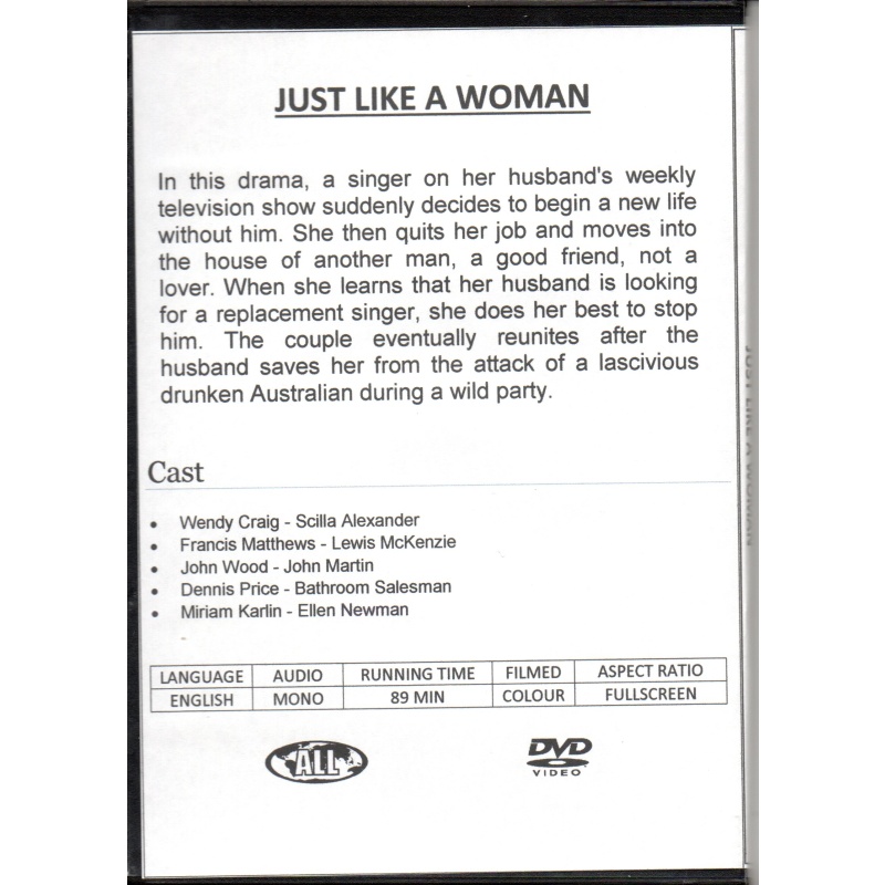 JUST LIKE A WOMAN  WENDY CRAIG &JOHN WOOD ALL REGION DVD