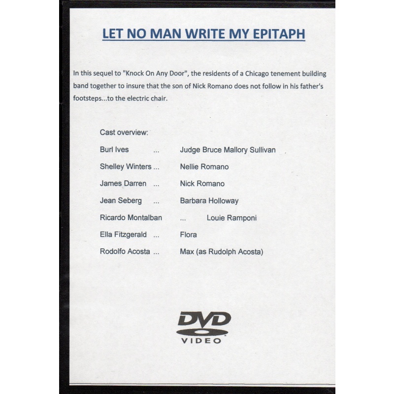 LET NO MAN WRITE MY EPITAPH - BURL IVES & SHELLEY WINTERS ALL REGION DVD