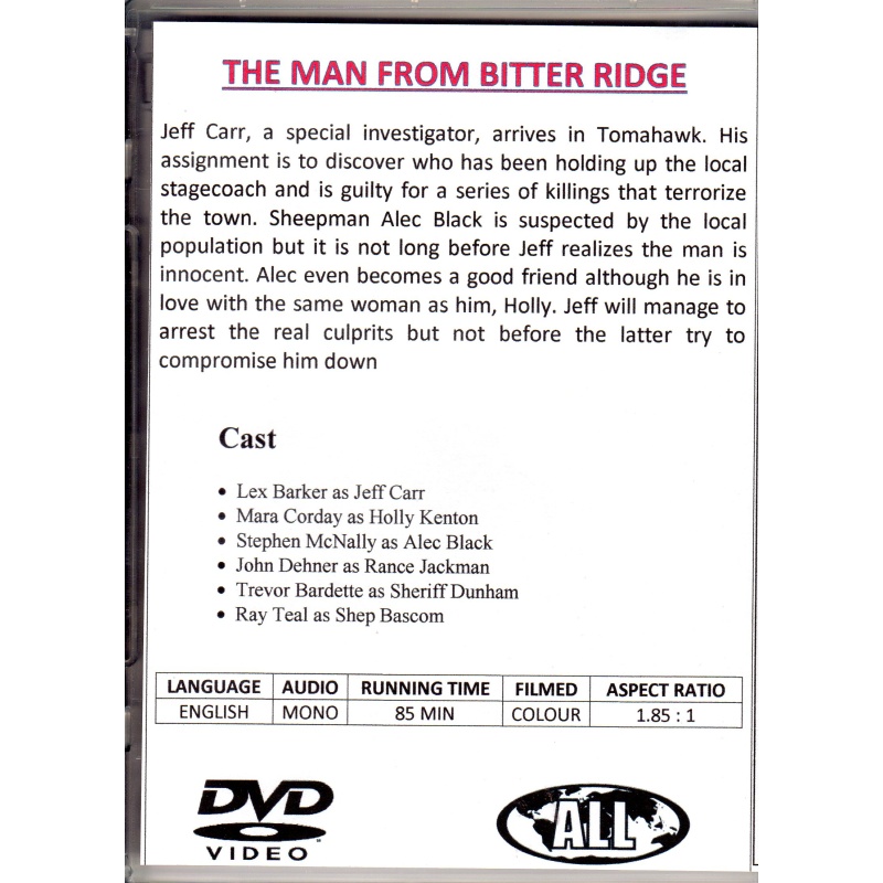 MAN FROM BITTER RIDGE - LEX BARKER & STEPHEN MACINALLY  ALL REGION DVD
