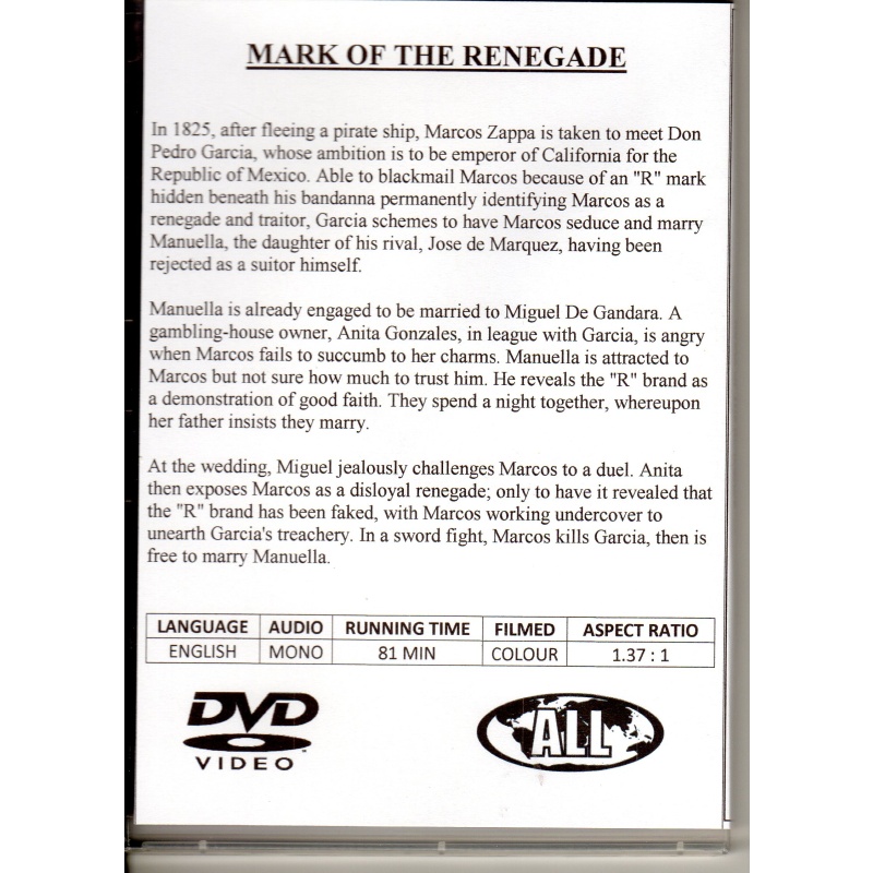 MARK OF THE RENEGADE - RICHARD MONTALBAN  ALL REGION DVD