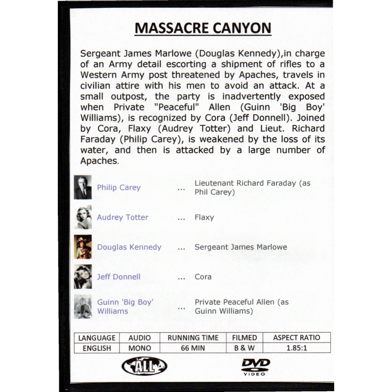 MASSACRE CANYON - PHIL CAREY & AUDREY TOTTER  ALL REGION DVD