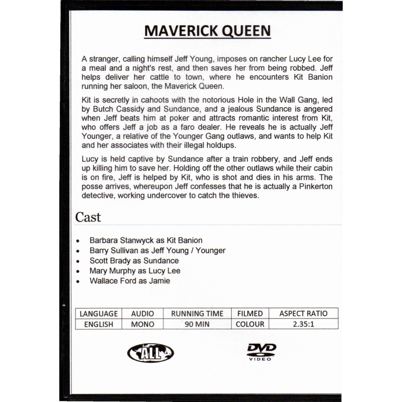 MAVERICK QUEEN - BARBARA STANWYCK & SCOTT BRADY  ALL REGION DVD