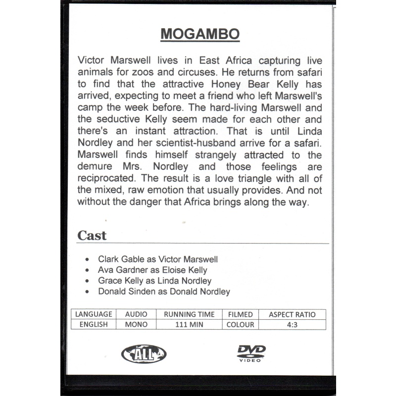 MOGAMBO - CLARK GABLE & AVA GARDNER -  ALL REGION DVD