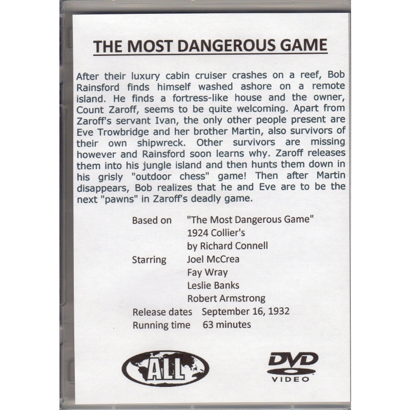 MOST DANGEROUS GAME - CLIFTON WEBB  ALL  REGION DVD