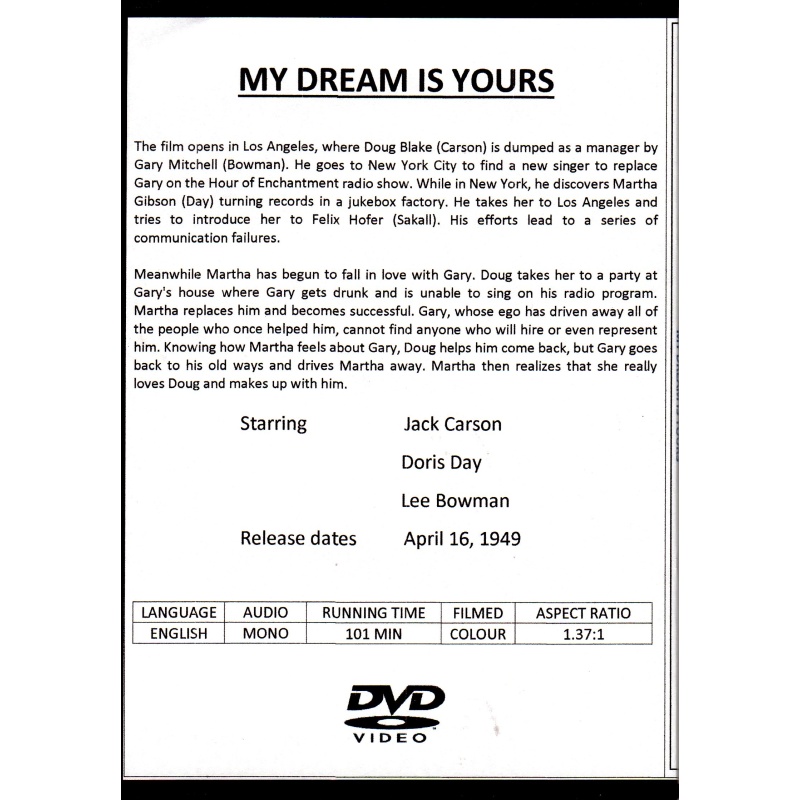 MY DREAM IS YOURS - DORIS DAY ALL  REGION DVD