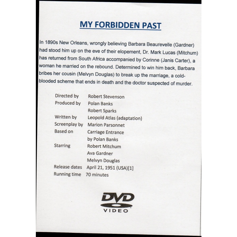 MY FORBIDDEN PAST - ROBERT MITCHUM & AVA GARDNER ALL  REGION DVD