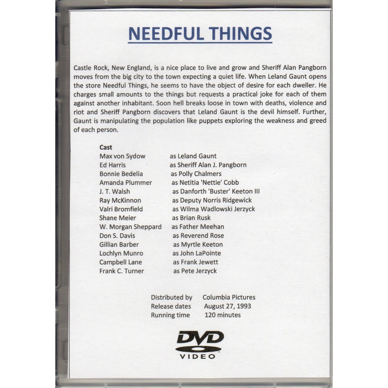 NEEDFUL THINGS - ED HARRIS & MAX VON SYNDOW ALL  REGION DVD