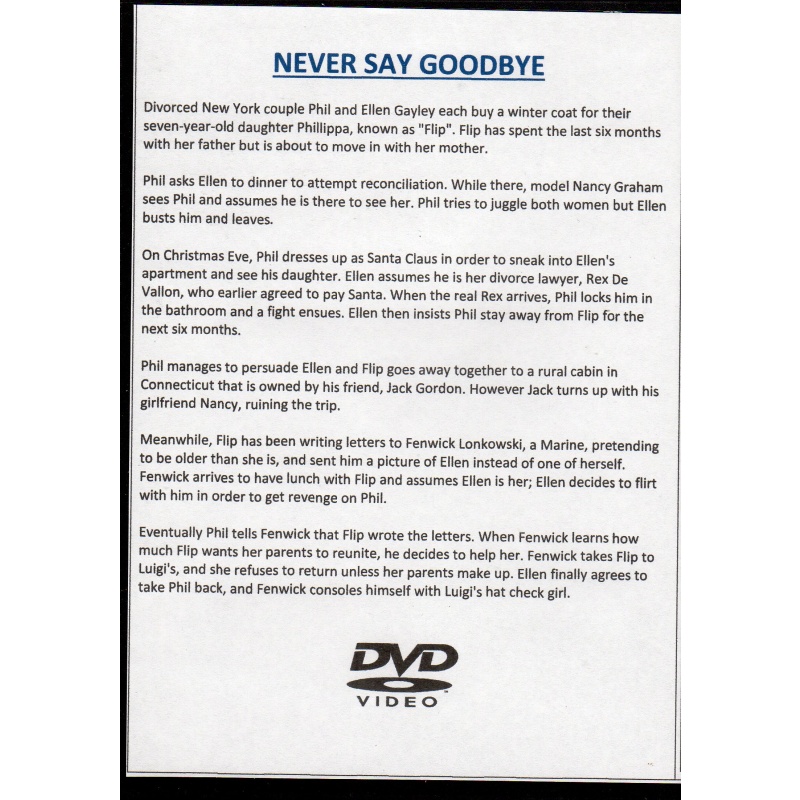 NEVER SAY GOODBYE - ERROL FLYNN & ELEANOR PARKER ALL  REGION DVD